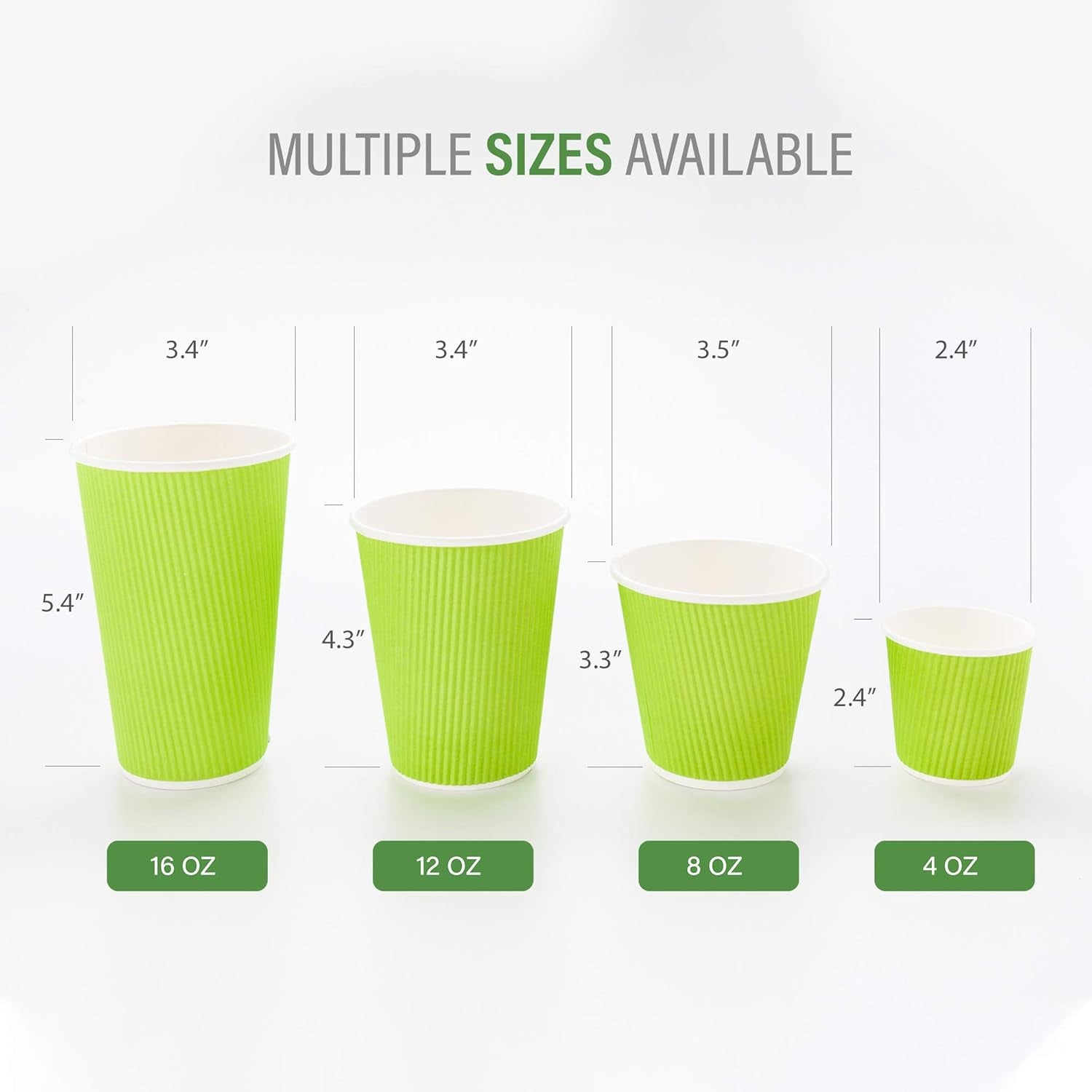 -4 Ounce Disposable Coffee Cups, 25 Ripple Wall Hot Cups for Coffee - Lids Sold Separately, Rolled Rim, Green Paper Insulated Coffee Cups, for Hot Coffee, Tea, and More