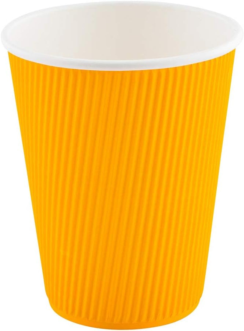 -12 Ounce Paper Coffee Cups, 25 Ripple Wall Disposable Paper Cups - Leakproof, Recyclable, Yellow Paper Hot Cups, Insulated, Matching Lids Sold Separately