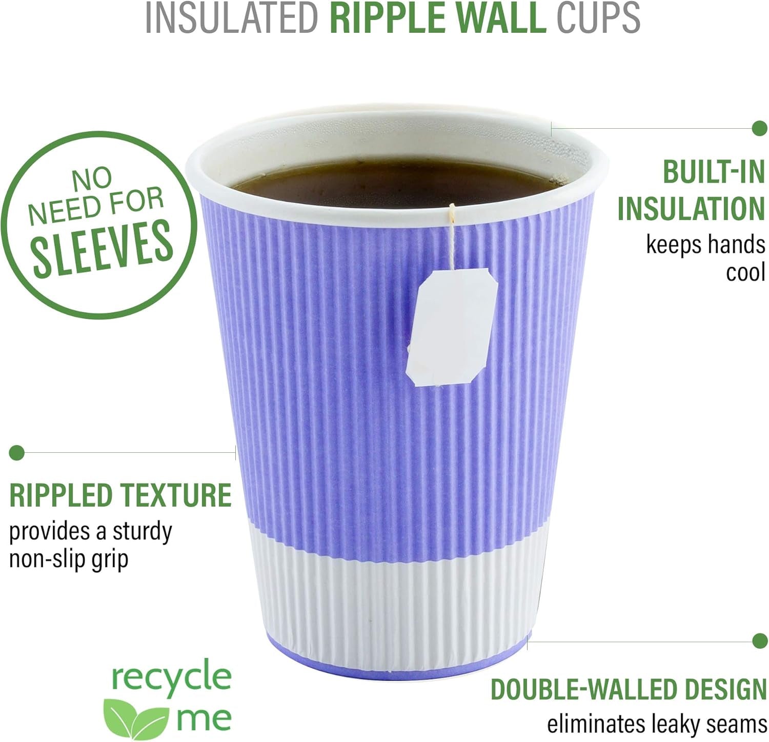 -4 Ounce Paper Coffee Cups, 25 Ripple Wall Disposable Paper Cups - Leakproof, Recyclable, Light Purple Paper Hot Cups, Insulated, Matching Lids Sold Separately