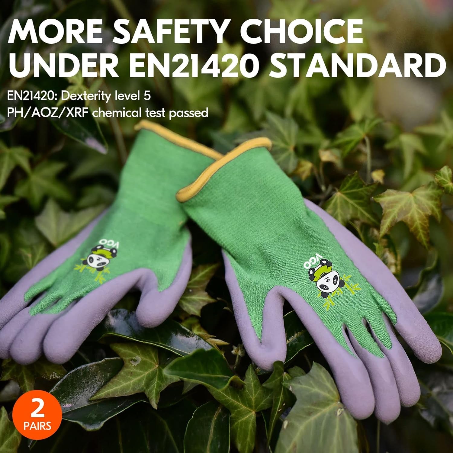 2-Pairs Age 5-7 Kids Garden Gloves, Bamboo Fibre Toddler Gardening Gloves, Children Yard Safety Work Gloves,Rubber(Size XXS, Green, KID-RB6026)