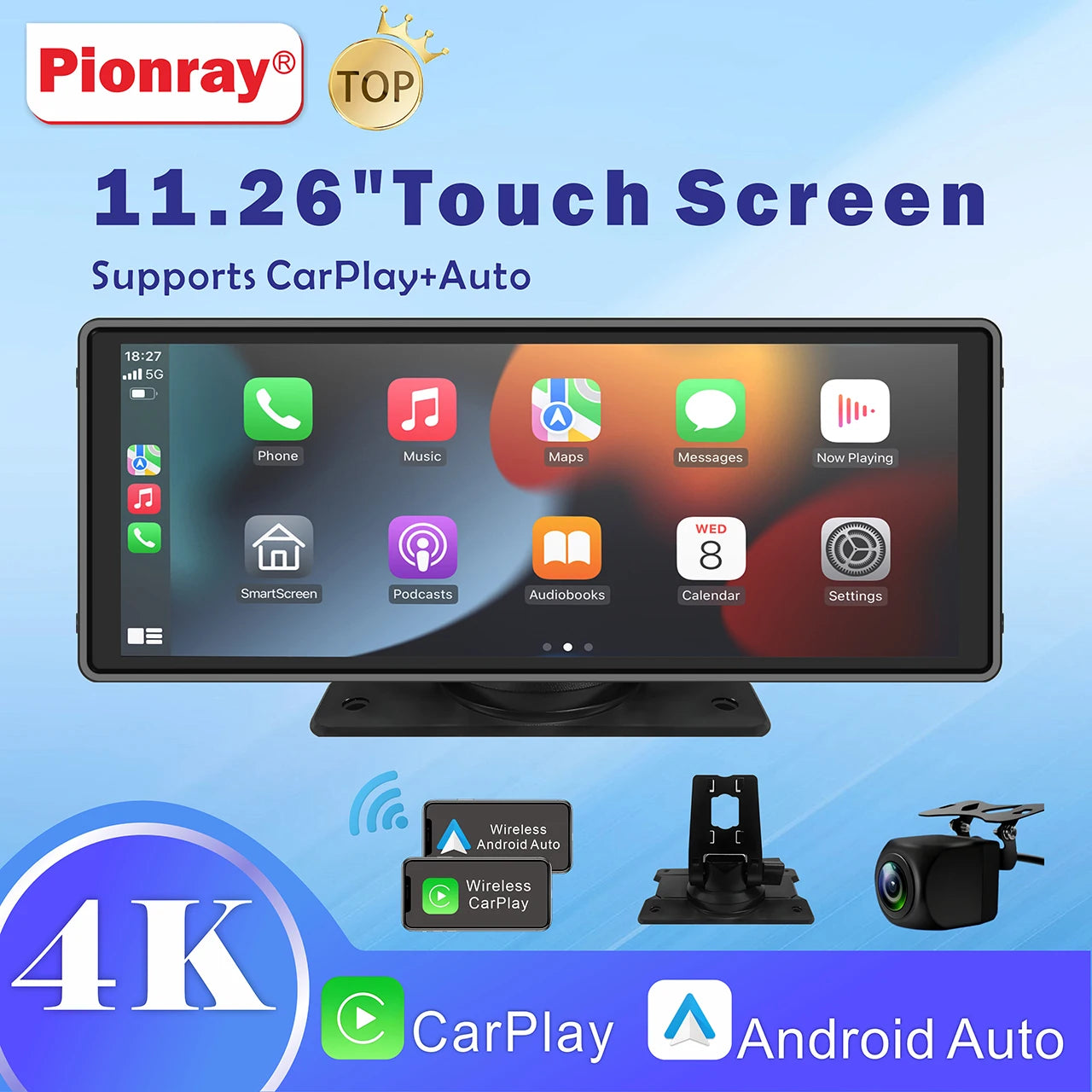 11 Inches Android Auto Universal Portable Carplay for Car Screen Car Radio WIFI Video Wireless Carplay Screen for Apple