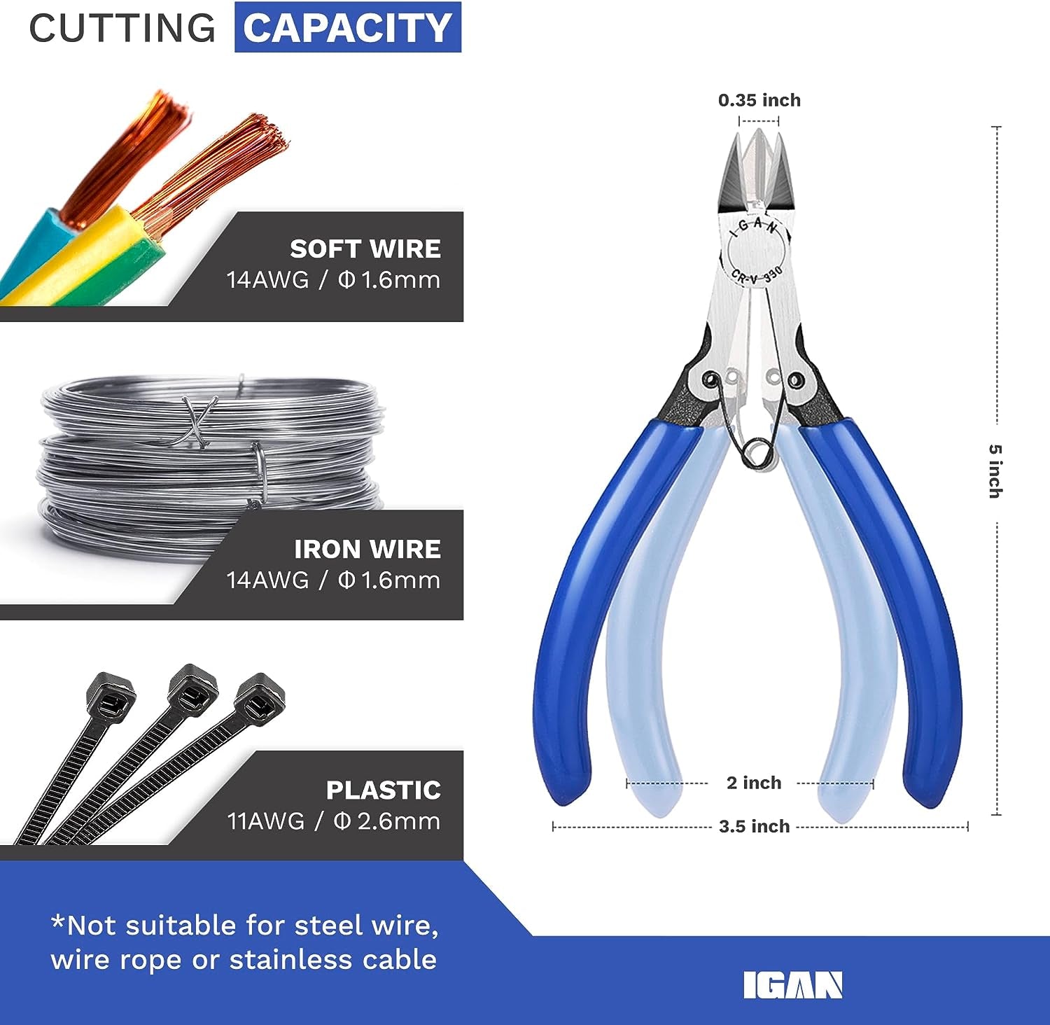 -330 Wire Flush Cutters (Pack of 5), Precision Electronic Model Sprue Wire Clippers Cutter, Blue