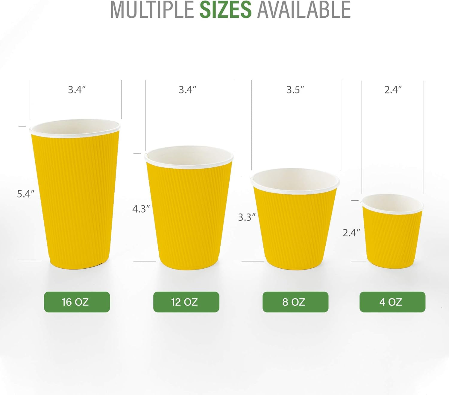 -12 Ounce Paper Coffee Cups, 25 Ripple Wall Disposable Paper Cups - Leakproof, Recyclable, Yellow Paper Hot Cups, Insulated, Matching Lids Sold Separately