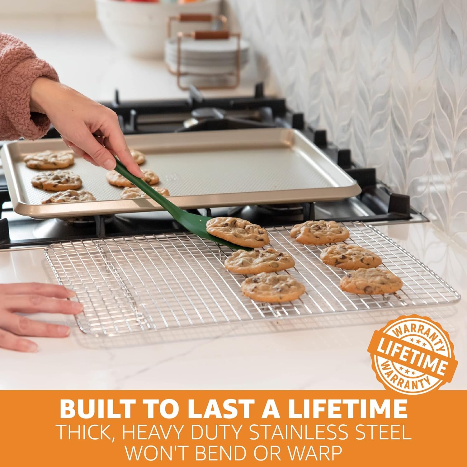 18/8 Stainless Steel Cooling Rack, Heavy Duty Baking Rack for Oven Cooking, Fits Quarter Sheet Pan, Wire Rack for Cooking, Bacon, Cookie Cooling Rack, 8.5" X 12"