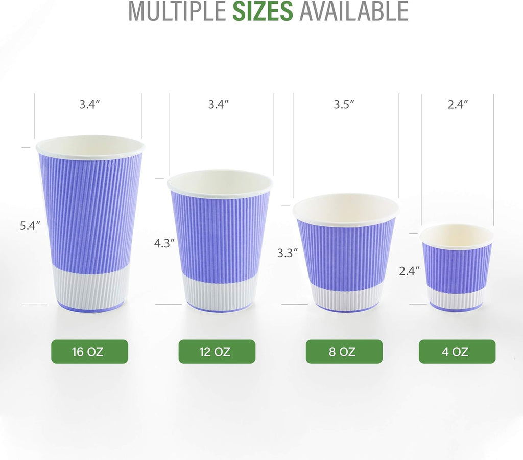 -4 Ounce Paper Coffee Cups, 25 Ripple Wall Disposable Paper Cups - Leakproof, Recyclable, Light Purple Paper Hot Cups, Insulated, Matching Lids Sold Separately