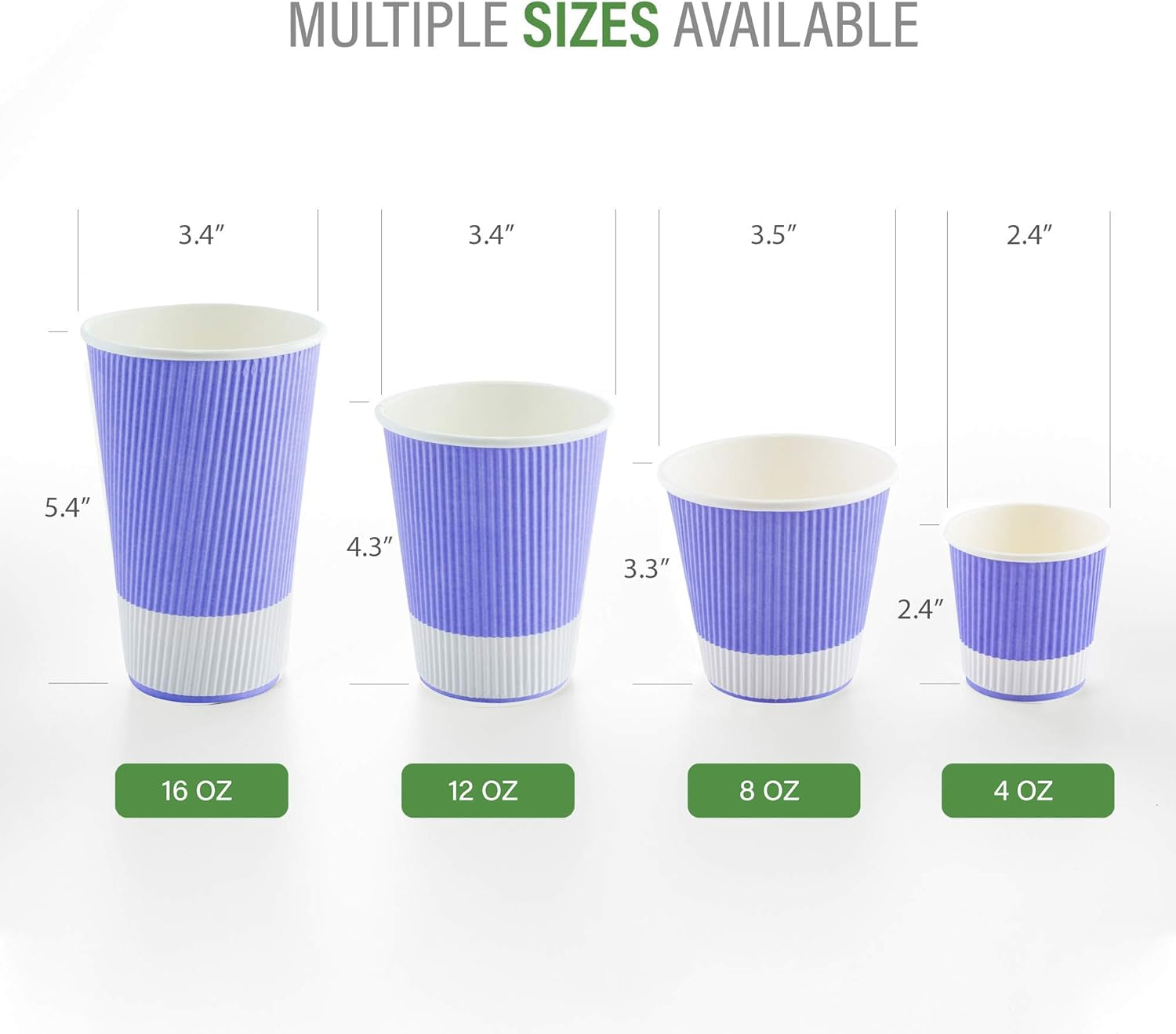 -4 Ounce Paper Coffee Cups, 25 Ripple Wall Disposable Paper Cups - Leakproof, Recyclable, Light Purple Paper Hot Cups, Insulated, Matching Lids Sold Separately