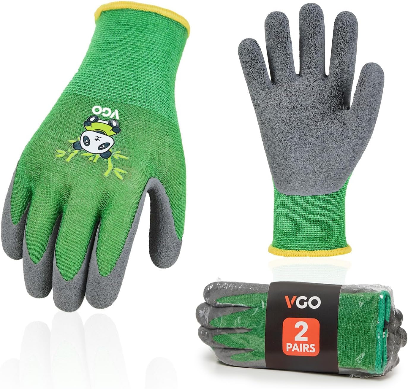 2-Pairs Age 5-7 Kids Garden Gloves, Bamboo Fibre Toddler Gardening Gloves, Children Yard Safety Work Gloves,Rubber(Size XXS, Green, KID-RB6026)