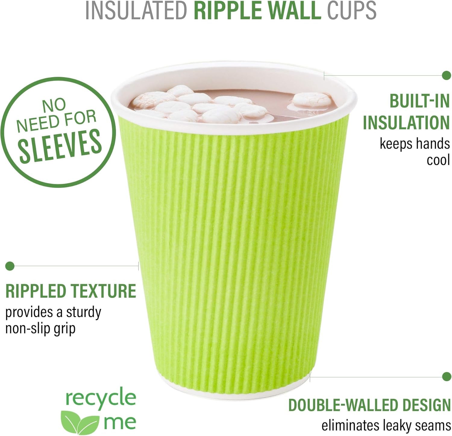 -4 Ounce Disposable Coffee Cups, 25 Ripple Wall Hot Cups for Coffee - Lids Sold Separately, Rolled Rim, Green Paper Insulated Coffee Cups, for Hot Coffee, Tea, and More