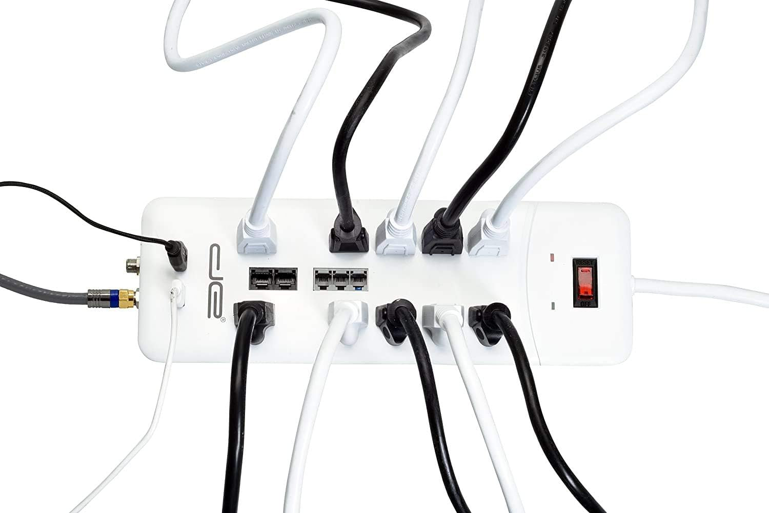 10-Outlet Straight Plug 4050 Joules Heavy Duty Surge Protector (8 FT, WHT)
