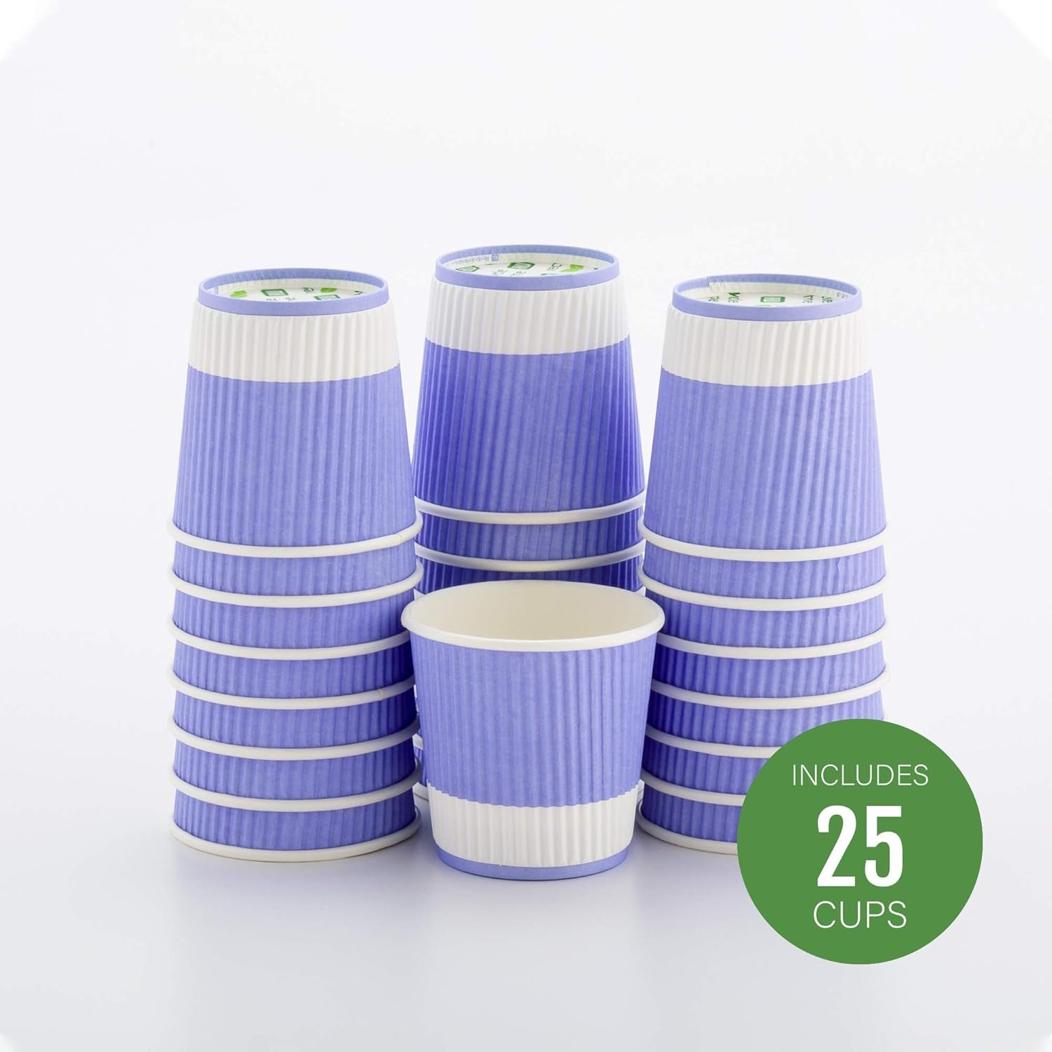 -4 Ounce Paper Coffee Cups, 25 Ripple Wall Disposable Paper Cups - Leakproof, Recyclable, Light Purple Paper Hot Cups, Insulated, Matching Lids Sold Separately