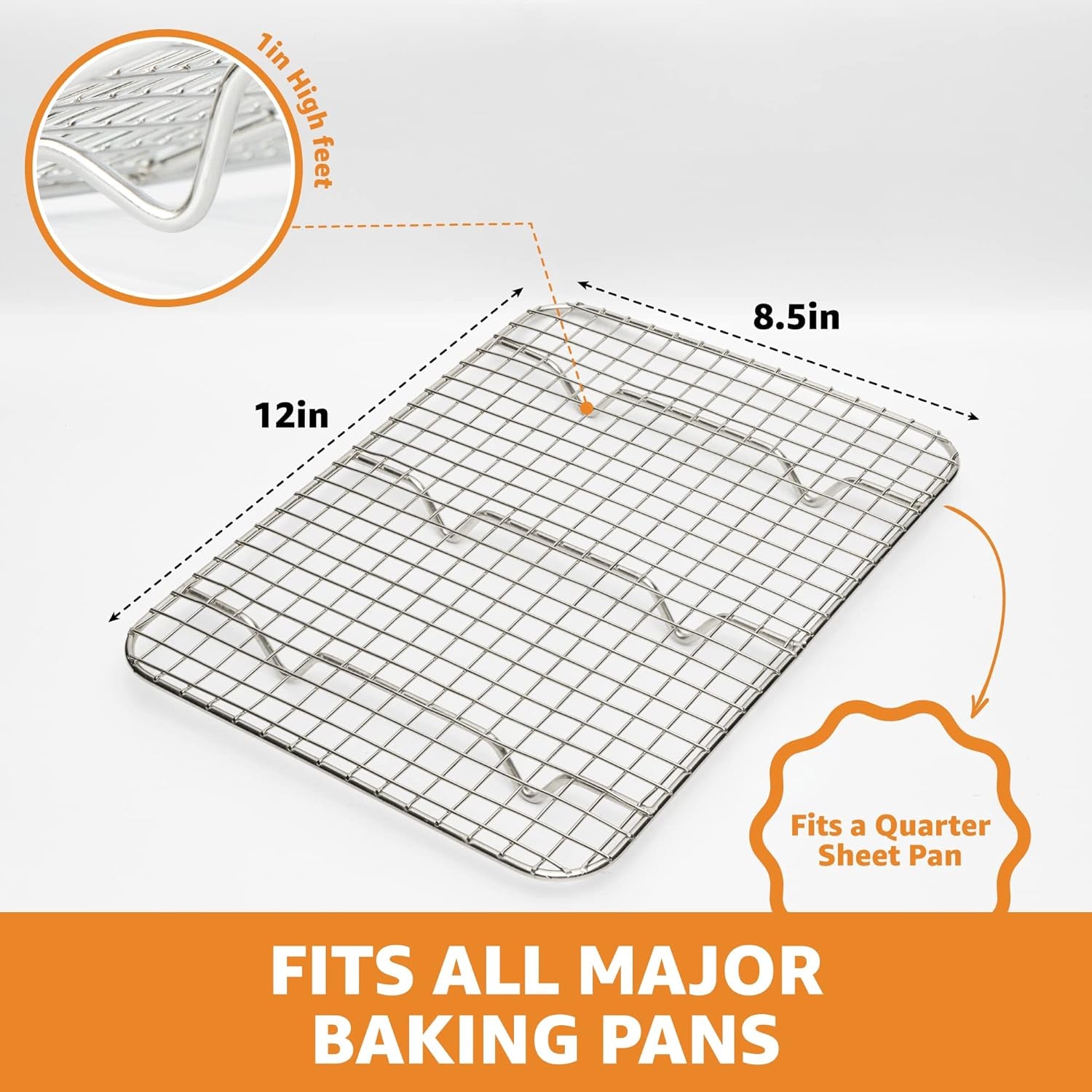 18/8 Stainless Steel Cooling Rack, Heavy Duty Baking Rack for Oven Cooking, Fits Quarter Sheet Pan, Wire Rack for Cooking, Bacon, Cookie Cooling Rack, 8.5" X 12"