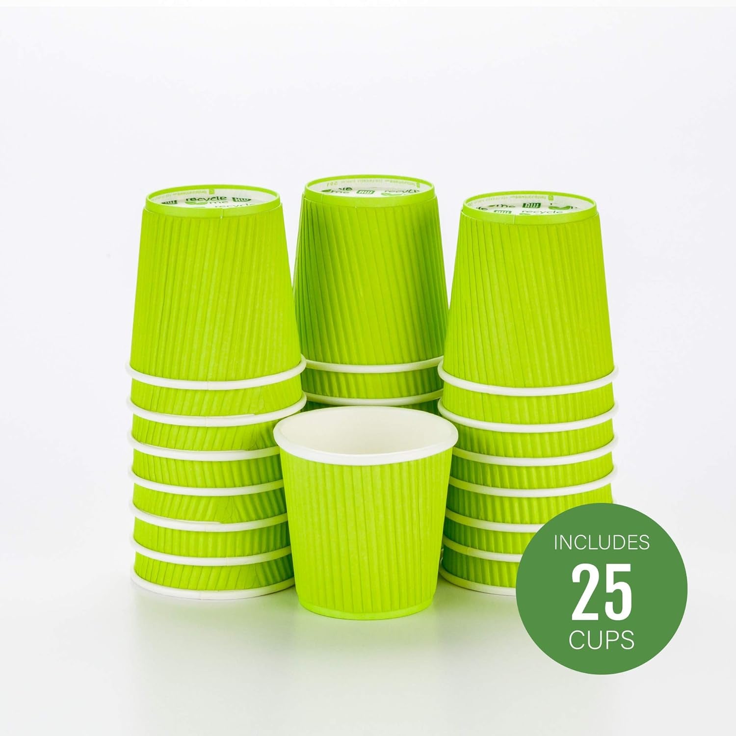 -4 Ounce Disposable Coffee Cups, 25 Ripple Wall Hot Cups for Coffee - Lids Sold Separately, Rolled Rim, Green Paper Insulated Coffee Cups, for Hot Coffee, Tea, and More
