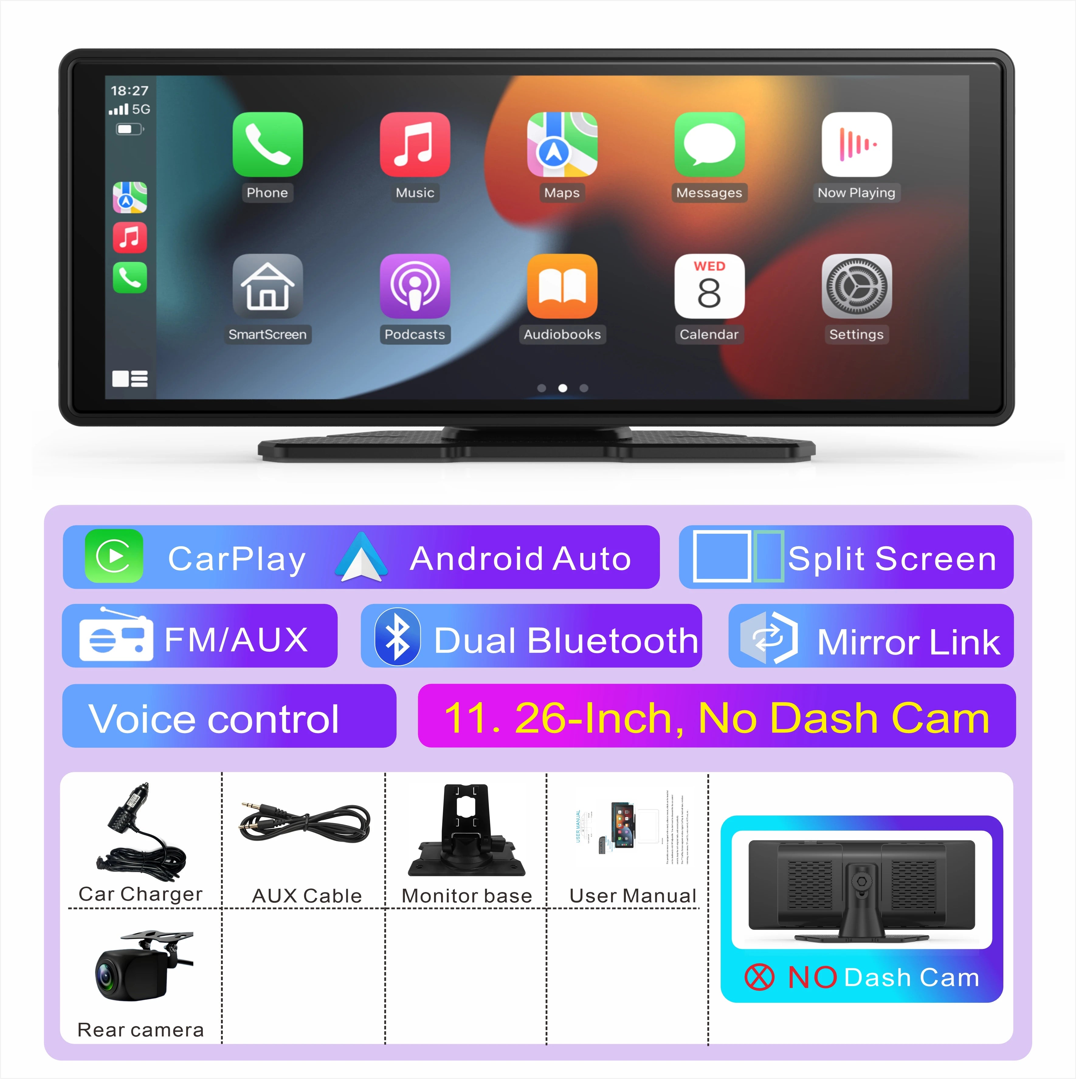 11 Inches Android Auto Universal Portable Carplay for Car Screen Car Radio WIFI Video Wireless Carplay Screen for Apple