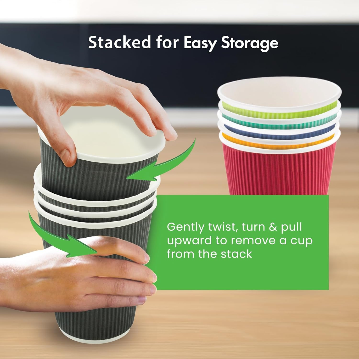 -12 Ounce Paper Coffee Cups, 25 Ripple Wall Disposable Paper Cups - Leakproof, Recyclable, Yellow Paper Hot Cups, Insulated, Matching Lids Sold Separately