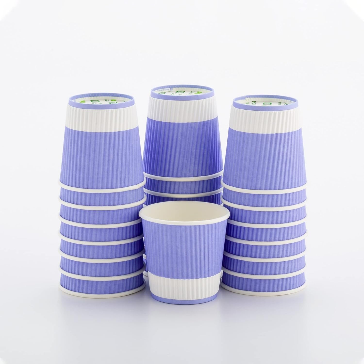 -4 Ounce Paper Coffee Cups, 25 Ripple Wall Disposable Paper Cups - Leakproof, Recyclable, Light Purple Paper Hot Cups, Insulated, Matching Lids Sold Separately