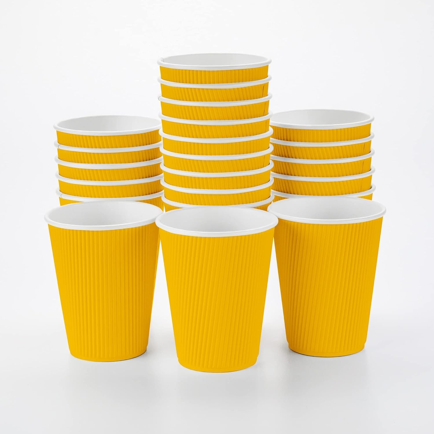 -12 Ounce Paper Coffee Cups, 25 Ripple Wall Disposable Paper Cups - Leakproof, Recyclable, Yellow Paper Hot Cups, Insulated, Matching Lids Sold Separately
