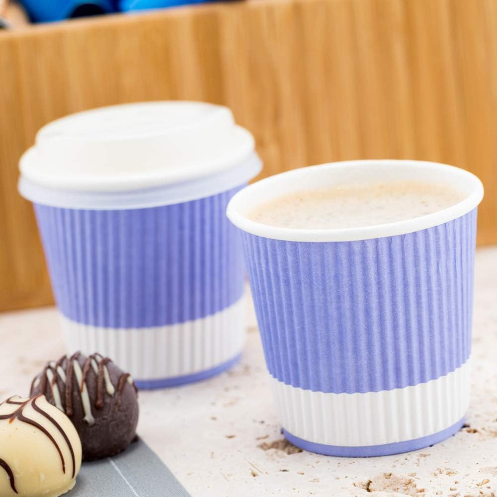 -4 Ounce Paper Coffee Cups, 25 Ripple Wall Disposable Paper Cups - Leakproof, Recyclable, Light Purple Paper Hot Cups, Insulated, Matching Lids Sold Separately