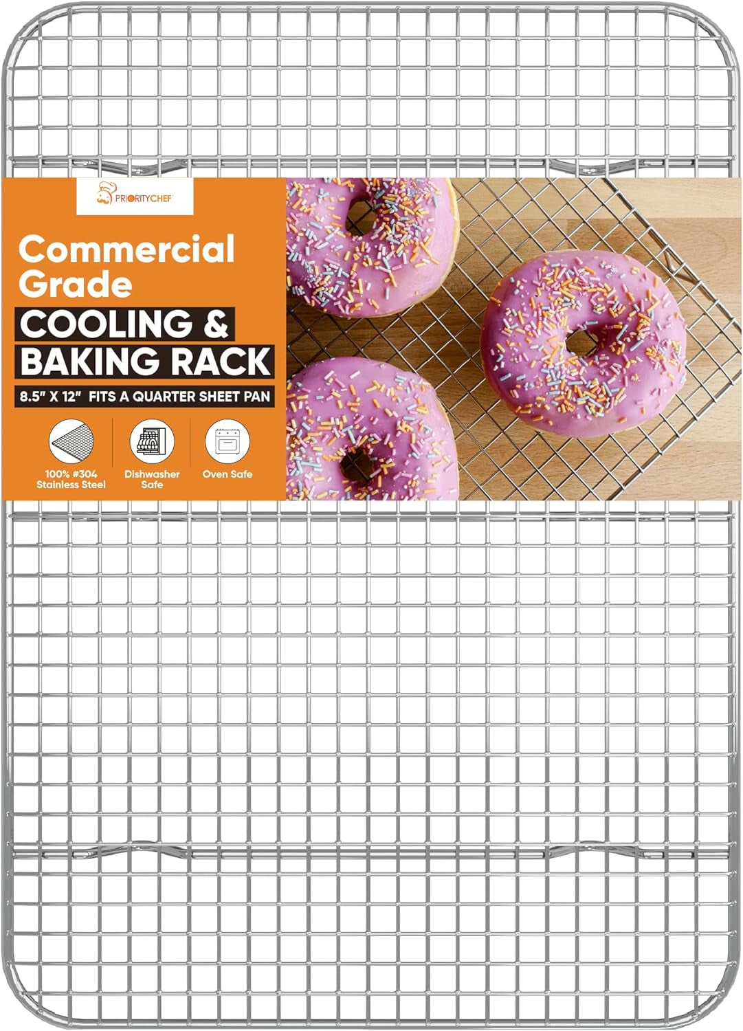 18/8 Stainless Steel Cooling Rack, Heavy Duty Baking Rack for Oven Cooking, Fits Quarter Sheet Pan, Wire Rack for Cooking, Bacon, Cookie Cooling Rack, 8.5" X 12"
